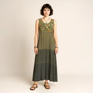 COLDWATER CREEK Plus 3X Embroidered floral Striped Indigo Dream Maxi Tank Dress